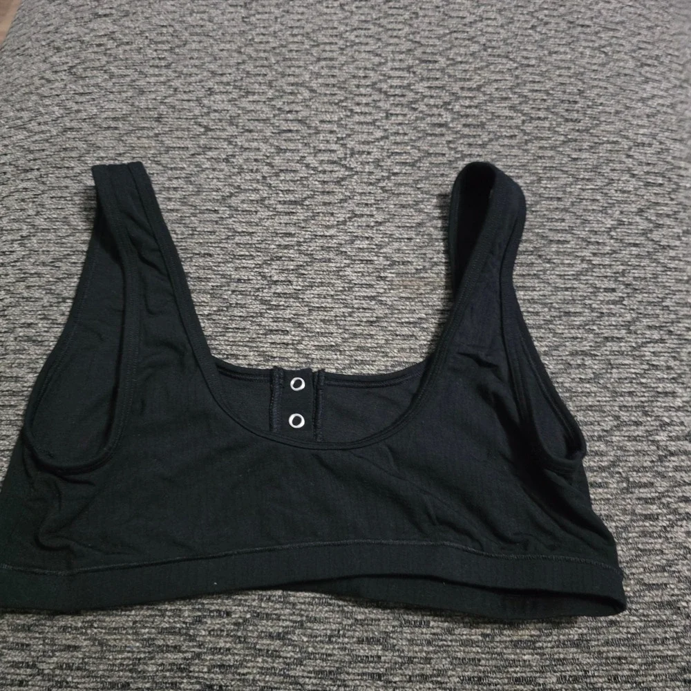 Auden Unlined Scoop Neck Bralette Womens Medium Black Henley Button Detail‎